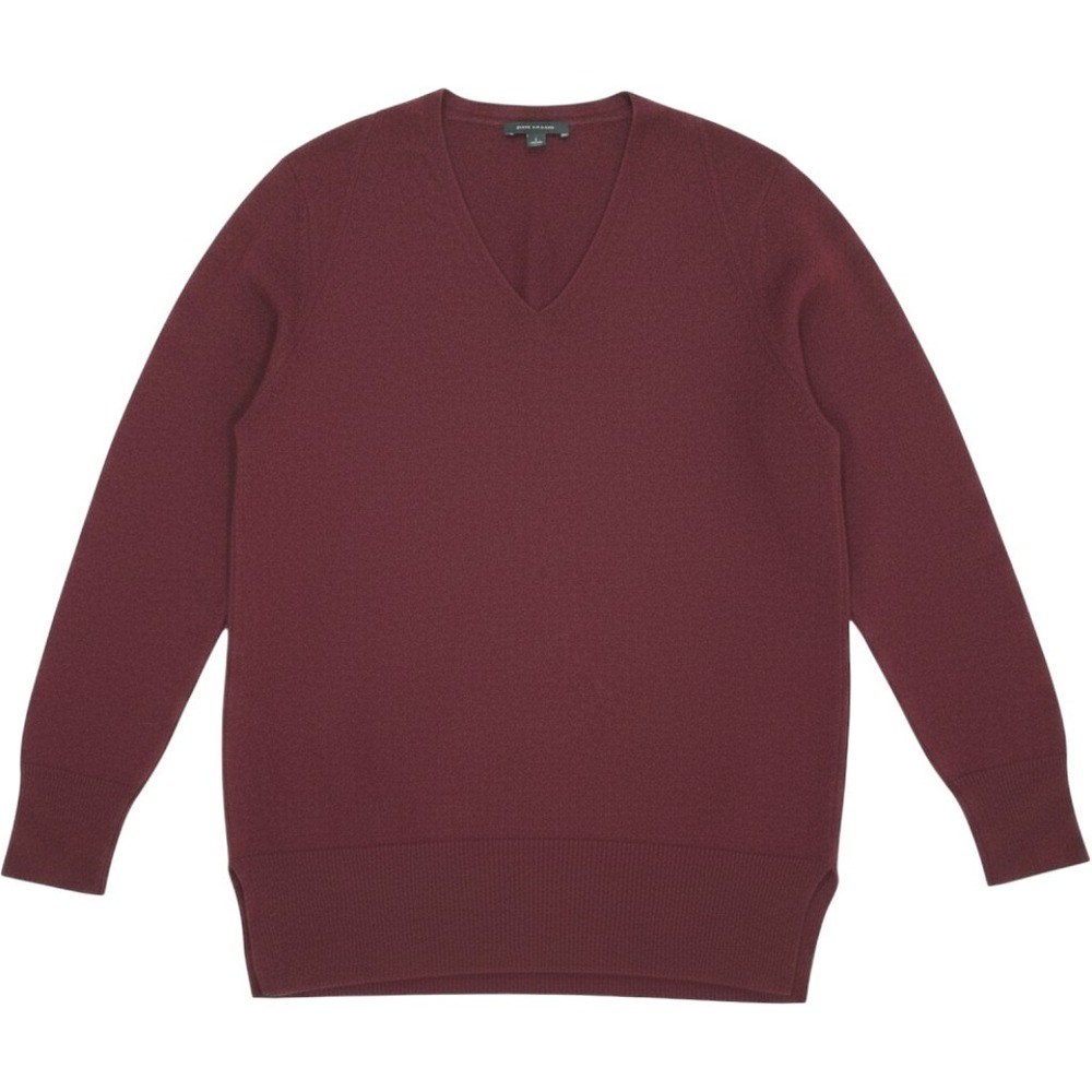Ann Taylor Womens S Wool Cashmere V-Neck Tunic Sweater Burgundy Minimalist